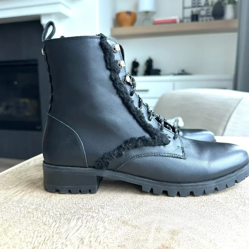 Kate‎ Spade Raquelle Lace-Up Shearling Combat Boots, Black, Size 8.5 Combat Edgy